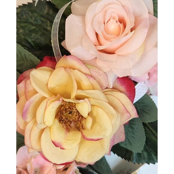 Pink Artificial Floral Wreath With Roses & Lilies For Home Decor - Picture 5 of 15